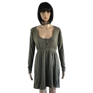 Billabong Elegant Gray Long  Sleeve Dress With Lace Accents, Size M